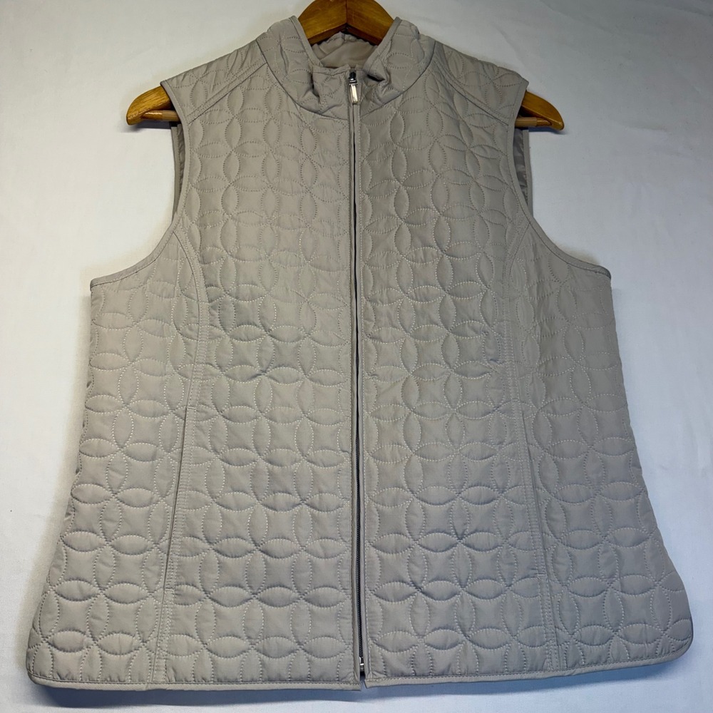 Lizgolf Quilted Golf Vest Medium Beige Taupe Lightweight Full Zip Resort M‎